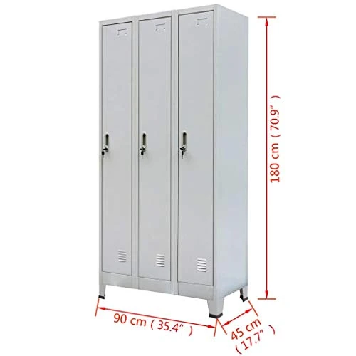 FAMIROSA Armadio con 3 Armadietti Acciaio 90x45x180 cm Grigio