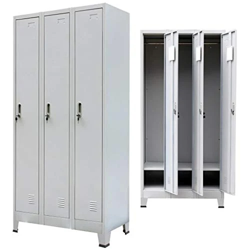 FAMIROSA Armadio con 3 Armadietti Acciaio 90x45x180 cm Grigio