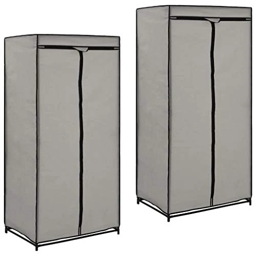 Festnight 2 pz Armadio Vestiti Tssuto Grigio,Armadio Appendiabiti,Appendiabiti da Terra 75x50x160 cm