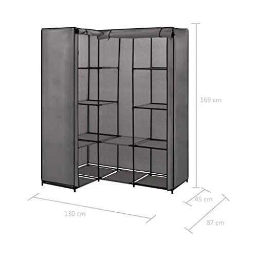 Festnight- Armadio Angolare, Guardaroba Portatile Grigio 130x87x169 cm