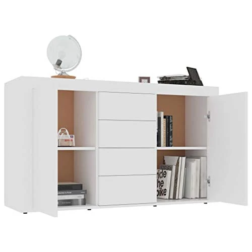 Festnight Credenza Bianca Truciolato Mobiletto con 2 Ante e 4 Cassetti per Soggiorno Sala da Pranzo Camera da Letto Camere...
