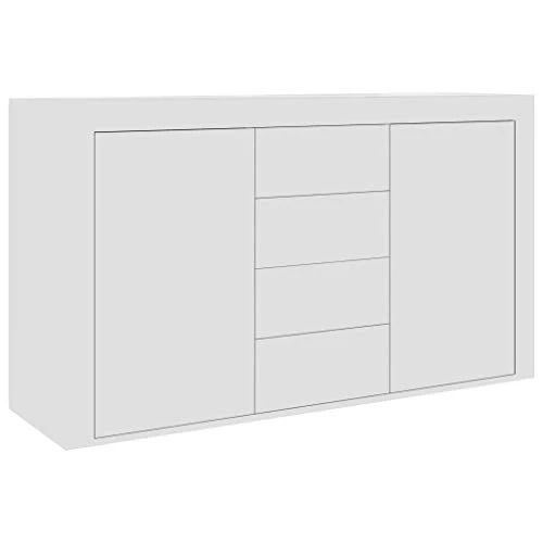 Festnight Credenza Bianca Truciolato Mobiletto con 2 Ante e 4 Cassetti per Soggiorno Sala da Pranzo Camera da Letto Camere...