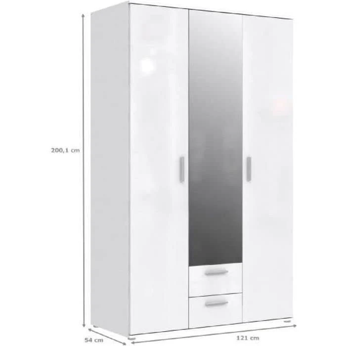 Finlandek - Armadio per camera da letto, 121 cm, colore: Bianco lucido