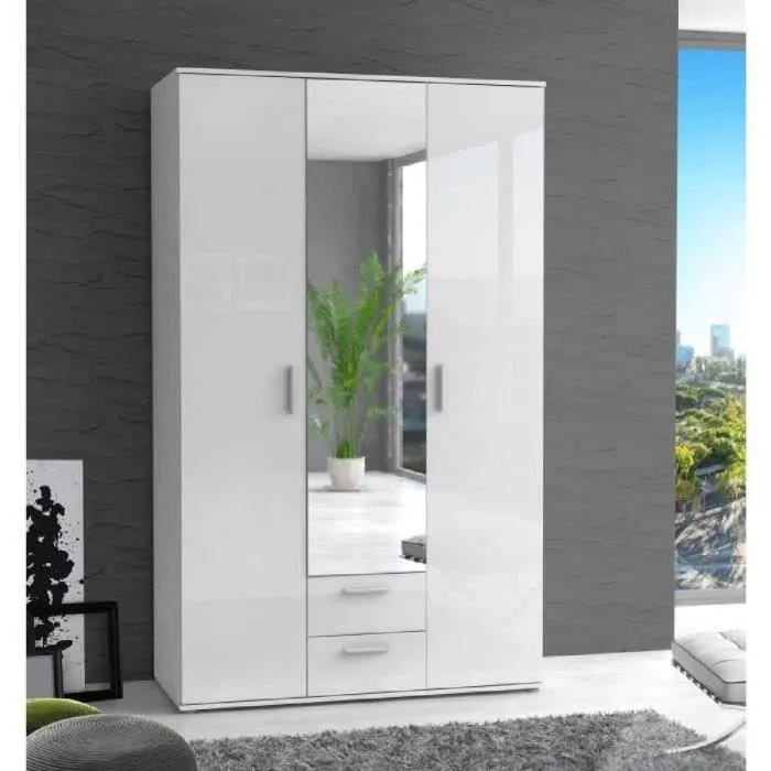 Finlandek - Armadio per camera da letto, 121 cm, colore: Bianco lucido