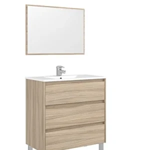 FMD Moebel GmbH Giunone S03 Set Mobile Bagno + Specchio, 80X45X86 H cm, Rovere, Melamina