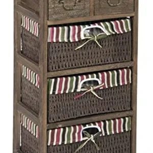 fumer Cassettiera 2 Cassetti Legno 3 Cesti Vimini 40x30x75 cm Nelia Noce