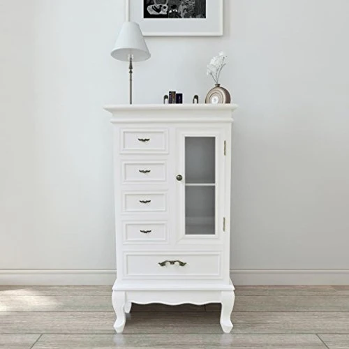 FZYHFA - Armadio con 5 cassetti e 2 ripiani MDF + legno di pino 53 x 30,5 x 95,5 cm (L x l x ), colore: bianco