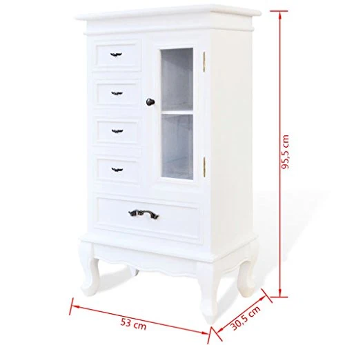 FZYHFA - Armadio con 5 cassetti e 2 ripiani MDF + legno di pino 53 x 30,5 x 95,5 cm (L x l x ), colore: bianco