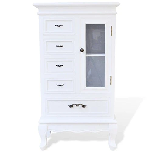FZYHFA - Armadio con 5 cassetti e 2 ripiani MDF + legno di pino 53 x 30,5 x 95,5 cm (L x l x ), colore: bianco