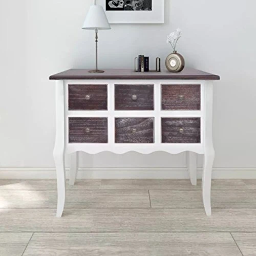 fzyhfa armadio di console 6 cassetti legno 80 x 36 x 79 cm (L x L x H) Grigio e Bianco