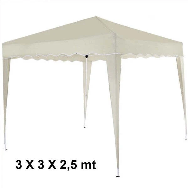 Gazebo 3x3x2,5 Mt Pieghevole Ecru Impermeabile Richiudibile Tendone Giardino