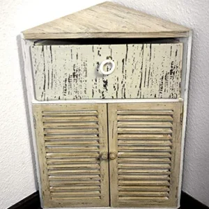 GeKi Trend Chabby Chic - Armadietto angolare piccolo legno, 1 cassetto e porta lamellare, 63 cm, stile rustico, vintage, p...