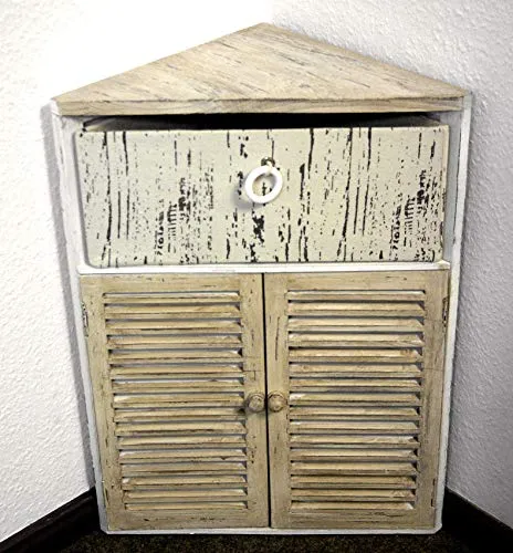 GeKi Trend Chabby Chic - Armadietto angolare piccolo legno, 1 cassetto e porta lamellare, 63 cm, stile rustico, vintage, p...