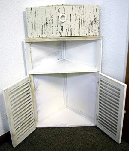 GeKi Trend Chabby Chic - Armadietto angolare piccolo legno, 1 cassetto e porta lamellare, 63 cm, stile rustico, vintage, p...
