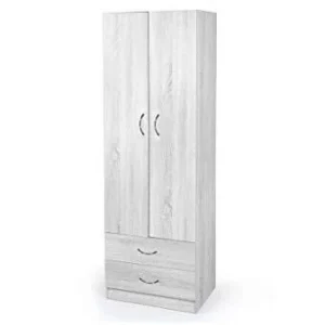 GICOS IMPORT EXPORT SRL Mobile Armadio Legno truciolato 2 Ante + 2 cassetti con Maniglie Finiture Bianco Rovere 60 * 52 *...