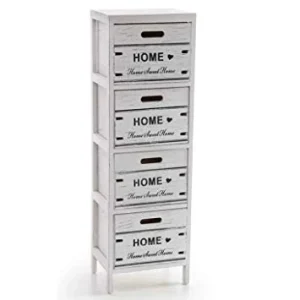 GICOS IMPORT EXPORT SRL Mobile cassettiera Legno Colore Bianco 4 cassetti Decoro Home 30 * 24 * 96 cm Shabby Chic EDT-788000