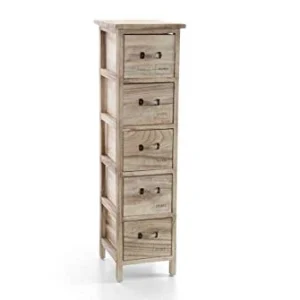 GICOS IMPORT EXPORT SRL Mobile cassettiera legno colore naturale 5 cassetti decorata home 26 * 32 * 98 cm shabby chic EDT-...