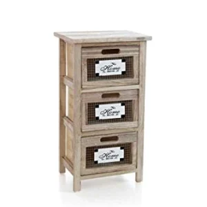 GICOS IMPORT EXPORT SRL Mobile cassettiera legno colore naturale 3 cassetti retinati decoro HOME 34 * 25 * 62 cm shabby ch...