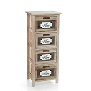 GICOS IMPORT EXPORT SRL Mobile cassettiera legno colore naturale 4 cassetti retinati decoro HOME 34 * 25 * 78 cm shabby ch...