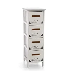 GICOS IMPORT EXPORT SRL Mobile cassettiera legno colore bianco 4 cassetti decorata 26 * 32 * 80 cm shabby chic EDT-809330