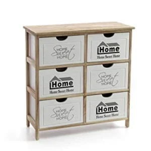 GICOS IMPORT EXPORT SRL Mobile mobiletto cassettiera quadrato legno colore bianco/naturale 6 cassetti 67 * 28 * 67cm decor...