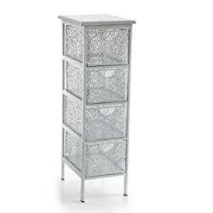 Mobile mobiletto cassettiera metallo colore bianco schabby chic 4 cassetti traforata 31 * 26 * 78 cm decorato arredamento...