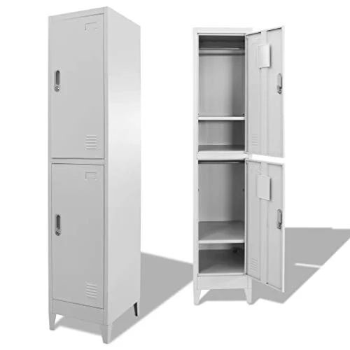 Armadietto guardaroba metallo con barra appendiabiti, ripiani e specchio, armadio da ufficio con 2 ante 180 x 38 x 45 cm G...