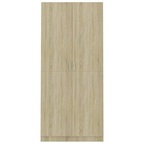 GOTOTOP Armadio guardaroba truciolato, armadio con 2 ante, per soggiorno, camera da letto, 90 x 52 x 200 cm, colore rovere