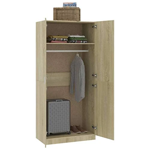 GOTOTOP Armadio guardaroba truciolato, armadio con 2 ante, per soggiorno, camera da letto, 90 x 52 x 200 cm, colore rovere