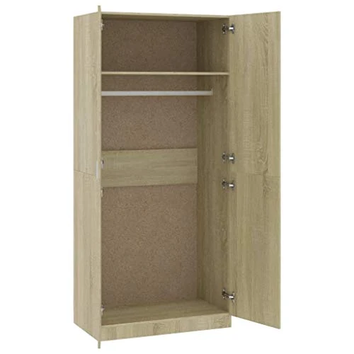 GOTOTOP Armadio guardaroba truciolato, armadio con 2 ante, per soggiorno, camera da letto, 90 x 52 x 200 cm, colore rovere