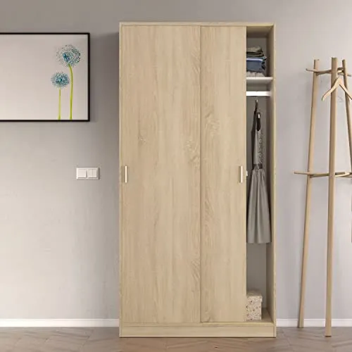 13Casa Jenny S01 Armadio Anta Scorrevole, Legno ingegnerizzato, Marrone, 100 x 50 x 200 cm Habitdesign