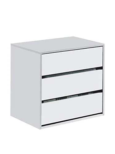Habitdesign Cassettiera Tre cassetti Bianco Opaco, Dimensioni: 60 cm (Larghezza) x 57 cm (Altezza) x 44 cm (profondità)