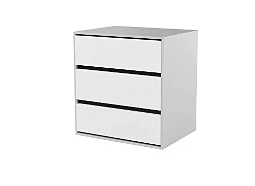 Habitdesign Cassettiera Tre cassetti Bianco Opaco, Dimensioni: 60 cm (Larghezza) x 57 cm (Altezza) x 44 cm (profondità)