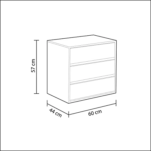 Habitdesign Cassettiera Tre cassetti Bianco Opaco, Dimensioni: 60 cm (Larghezza) x 57 cm (Altezza) x 44 cm (profondità)