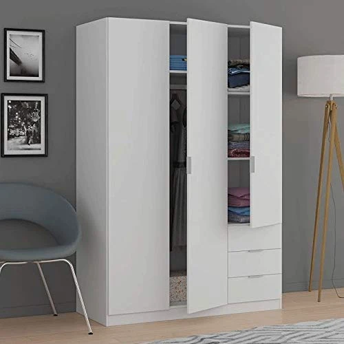 Habitdesign LCX323O-Armadio guardaroba tre ante e tre cassetti, colore: bianco opaco, misure 180 x 121 x 52 cm di profondi...