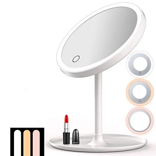 HEMOTON Specchio per Il Trucco USB Ricaricabile Illuminato Vanità 3 modalità di Colore Ingrandimento Rotazione di 90 Gradi...