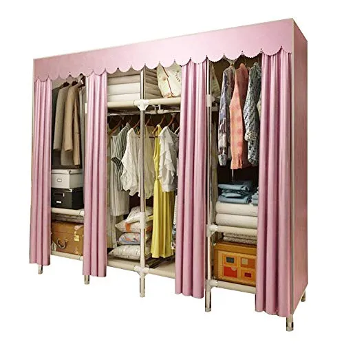 HMEIGUI - Armadio portatile per vestiti, tessuto, con chiusura lampo, colore: rosa