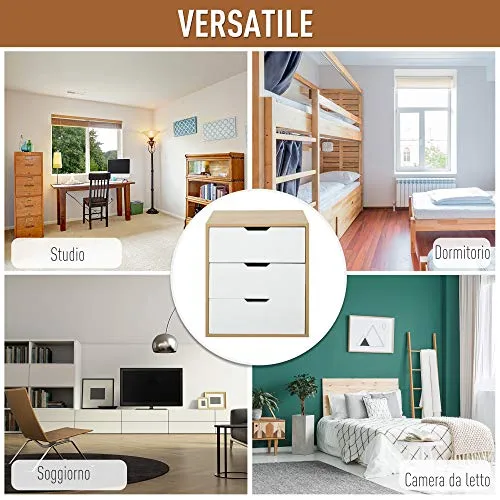 homcom Mobile Cassettiera Portaducomento Ufficio con 3 Cassetti, Arredamento moderno per Casa e Studio, Bianco