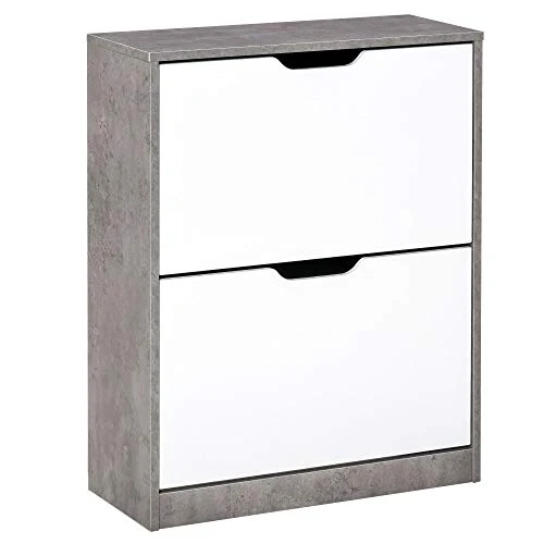 homcom Mobile Scarpiera Salvaspazio 2 Ante per 8 Paia di Scarpe, Arredamento Moderno Grigio e Bianco, 62.5x26x81cm