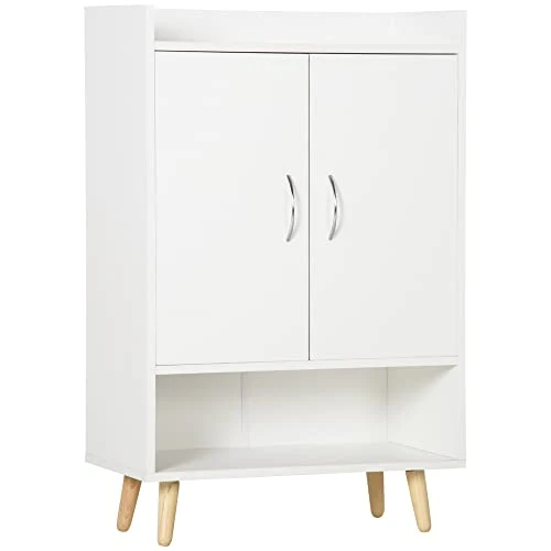 homcom Mobile Scarpiera Salvaspazio Legno Bianco con Ripiano Aperto, Armadio Scarpiera di Design per Ingresso, 60x30x92cm