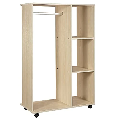 homcom Stand Appendiabiti con 3 Ripiani e Attaccapanni per Vestiti, Guardaroba Porta Abiti Legno 128 cm