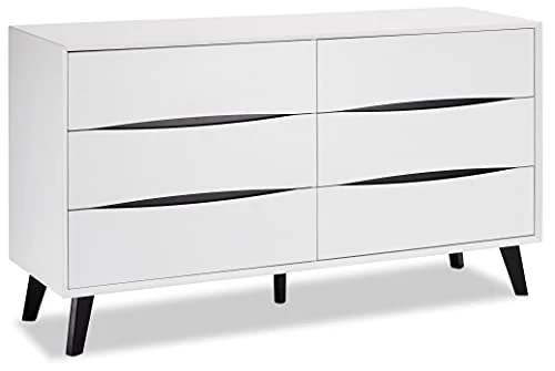 Ibbe Design Cassetti Armadietto Cassettiera Bianco Nero Credenza con 6 Cassetti di Stile Moderno Scandinavo Lyon per Soggi...