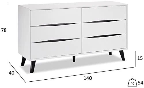 Ibbe Design Cassetti Armadietto Cassettiera Bianco Nero Credenza con 6 Cassetti di Stile Moderno Scandinavo Lyon per Soggi...