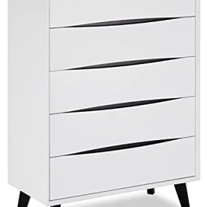 Ibbe Design Cassetti Armadietto Cassettiera Bianco Nero Credenza con 5 Cassetti di Stile Moderno Scandinavo Lyon per Soggi...