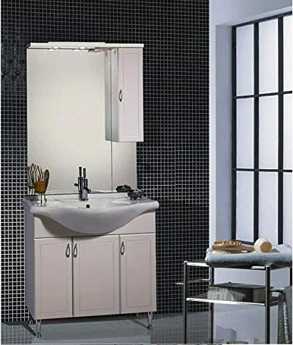 Ideastella - COMPOSIZIONE BAGNO COMPLETA Toscany da 85 cm Mobile + Lavabo ceramica + Specchio con Pensile + Lampada