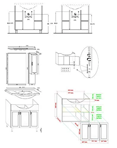 Ideastella - COMPOSIZIONE BAGNO COMPLETA Toscany da 85 cm Mobile + Lavabo ceramica + Specchio con Pensile + Lampada