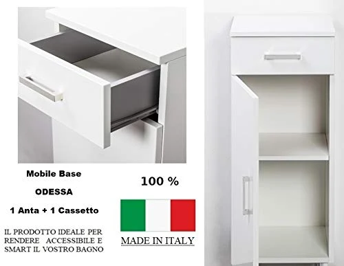ODESSA Base 30 - Mobile Base Bagno. 1 Anta + 1 Cassetto - Colore Scelta. (Bianco Effetto Lucido) IdeaStella