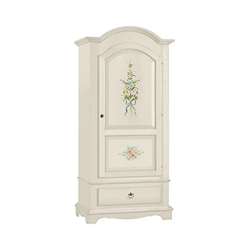 InHouse srls Armadio, Arte povera, Legno massello e MDF con rifinitura Bianco Lucido con decori - Mis. 95 x 56 x 196