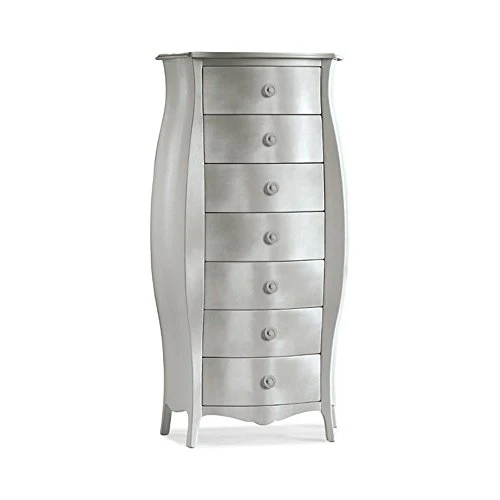 InHouse srls Cassettiera bombata, Arte povera, Legno massello e MDF con rifinitura Foglia Argento - Mis. 74 x 31 x 142