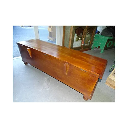 int. d'ailleurs - Cassapanca Lunga Dipinta con Coperchio Legno di Mango Decorato con Ottone 146 cm - PAL-1020